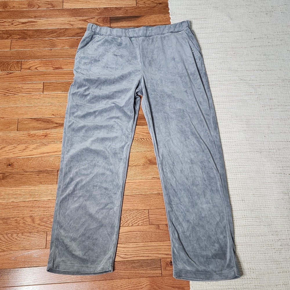 Glitterscape Velour Pants XL Wide Leg Gray‎ Studded Pockets Lounge Casual